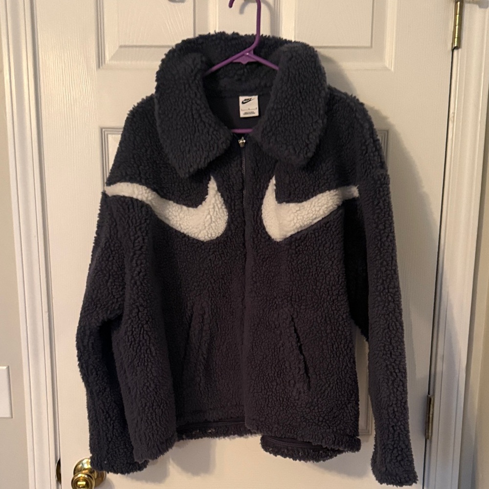 Nike Dark Navy Fleece Jacket with White Logo